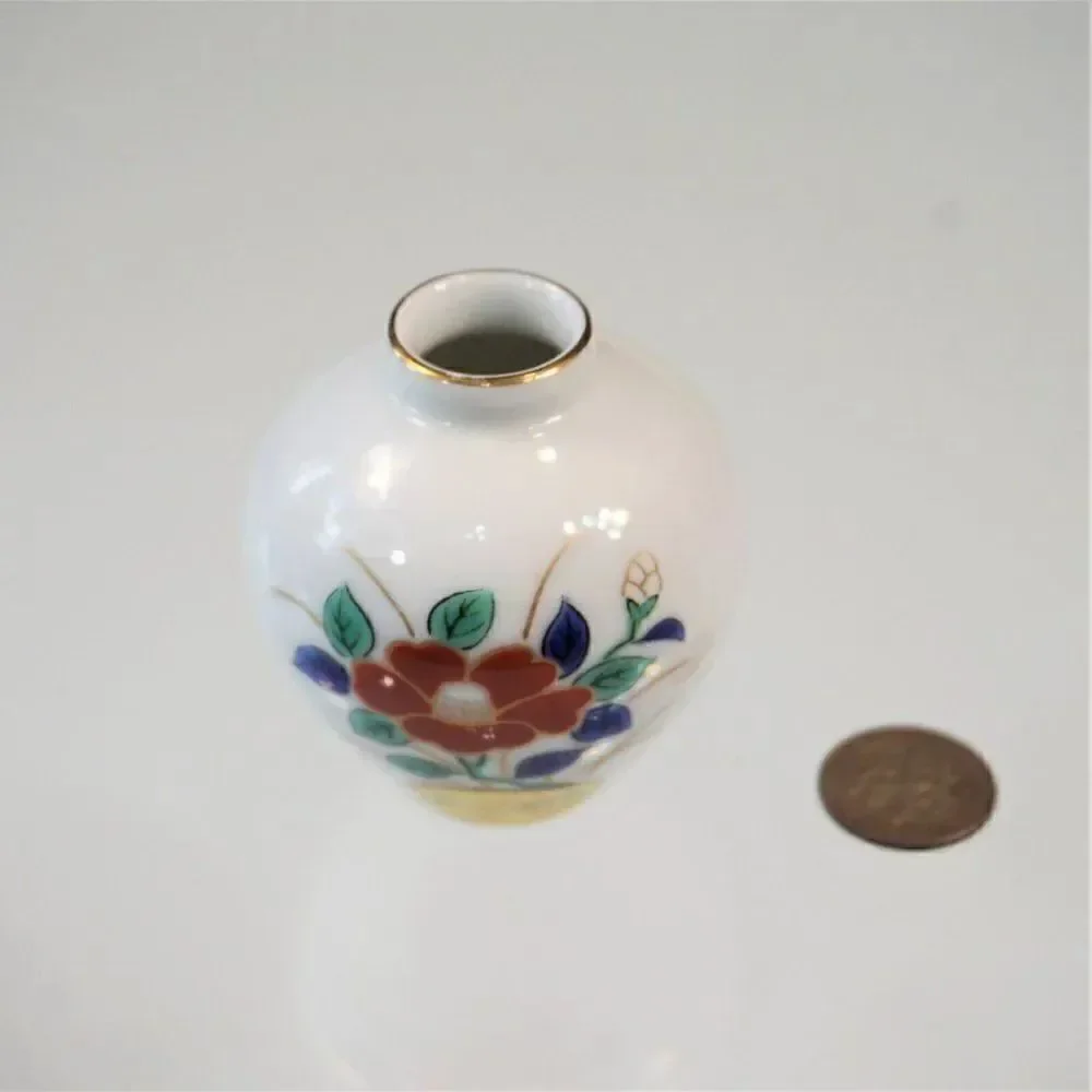 Vintage Arita Ware Vase Miniature Floral Porcelain Original Foil Sticker Japan